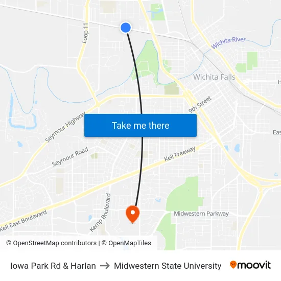 Iowa Park Rd & Harlan to Midwestern State University map