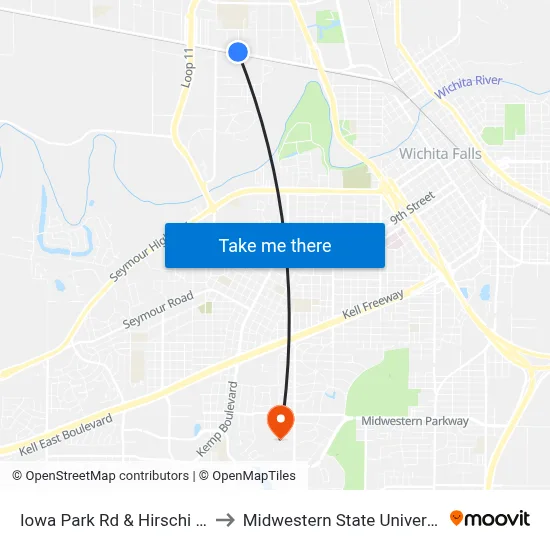 Iowa Park Rd & Hirschi Ln. to Midwestern State University map