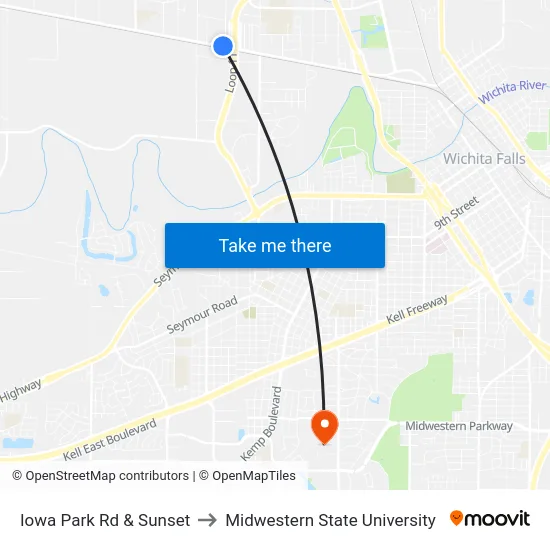Iowa Park Rd & Sunset to Midwestern State University map