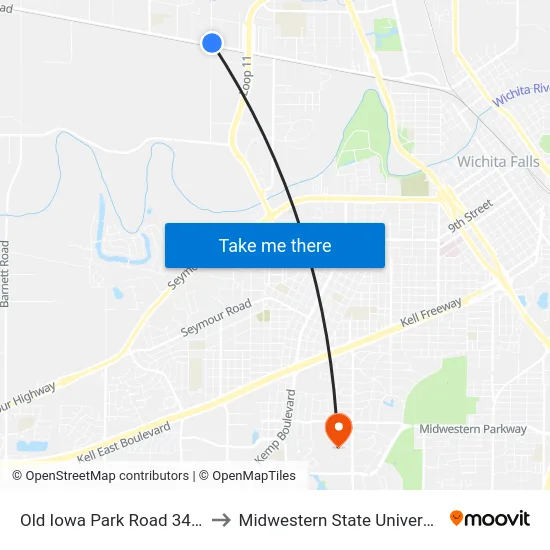 Old Iowa Park Road 3404 to Midwestern State University map