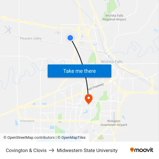 Covington & Clovis to Midwestern State University map