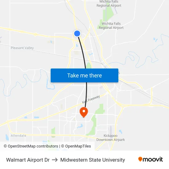 Walmart Airport Dr to Midwestern State University map