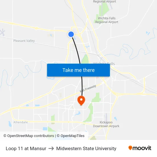Loop 11 at Mansur to Midwestern State University map