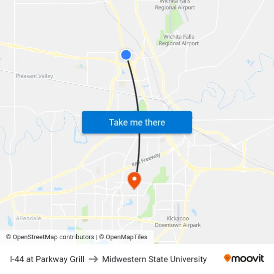 I-44 at Parkway Grill to Midwestern State University map