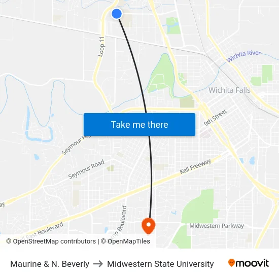 Maurine & N. Beverly to Midwestern State University map