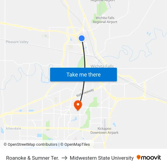Roanoke & Sumner Ter. to Midwestern State University map
