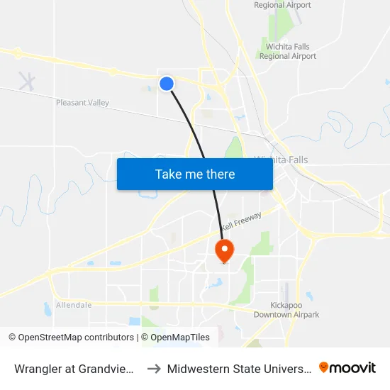 Wrangler at Grandview E to Midwestern State University map