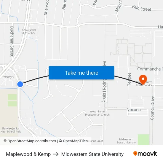 Maplewood & Kemp to Midwestern State University map