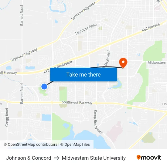 Johnson & Concord to Midwestern State University map