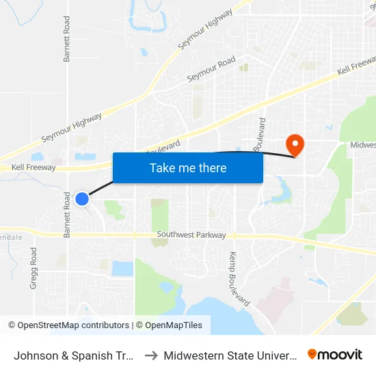 Johnson & Spanish Trace to Midwestern State University map