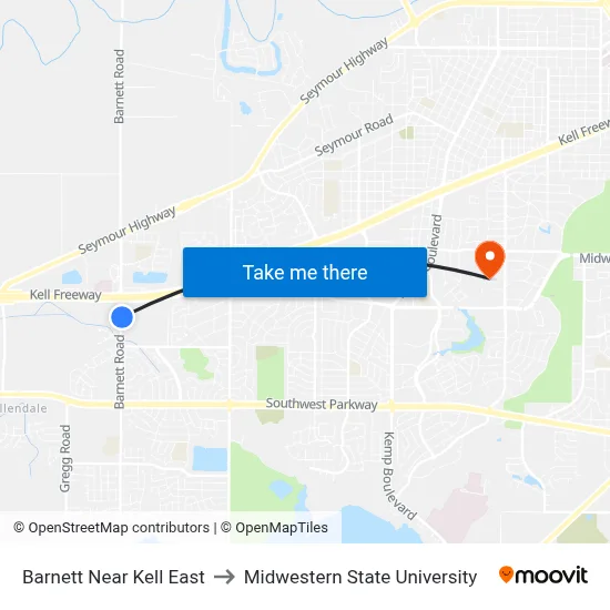 Barnett Near Kell East to Midwestern State University map