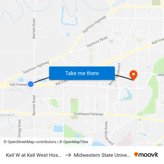 Kell W at Kell West Hospital to Midwestern State University map