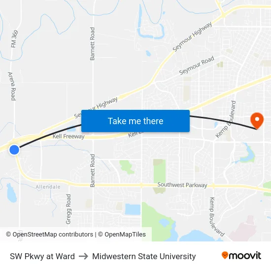 SW Pkwy at Ward to Midwestern State University map