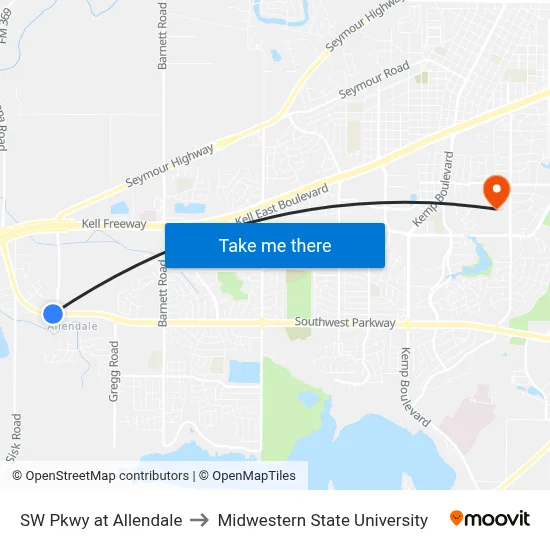 SW Pkwy at Allendale to Midwestern State University map
