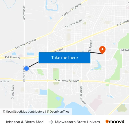 Johnson & Sierra Madre to Midwestern State University map