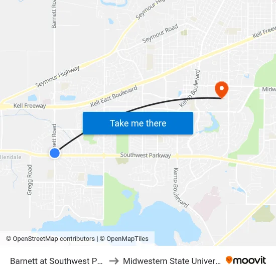 Barnett at Southwest Pkwy to Midwestern State University map