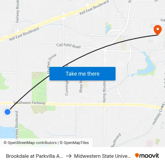 Brookdale at Parkvilla Apts. to Midwestern State University map