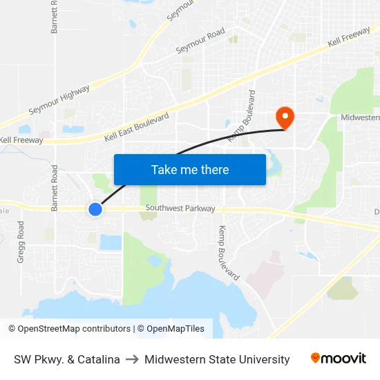 SW Pkwy. & Catalina to Midwestern State University map
