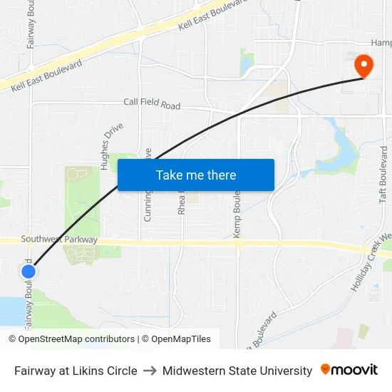 Fairway at Likins Circle to Midwestern State University map