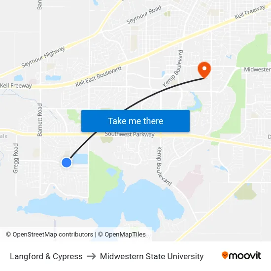 Langford & Cypress to Midwestern State University map