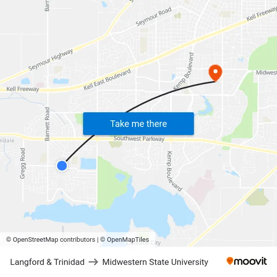 Langford & Trinidad to Midwestern State University map