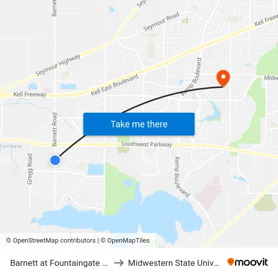 Barnett at Fountaingate Apts. to Midwestern State University map