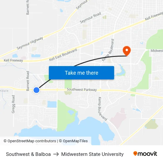 Southwest & Balboa to Midwestern State University map