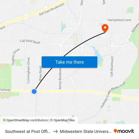Southwest at Post Office to Midwestern State University map