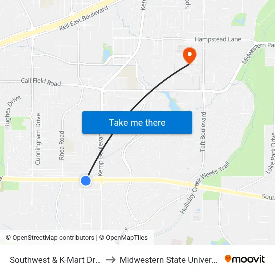 Southwest & K-Mart Drive to Midwestern State University map