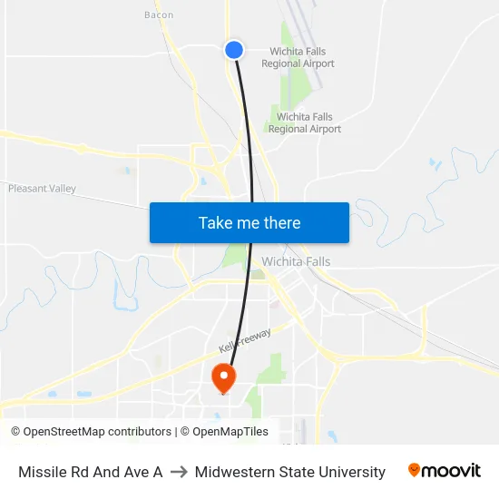 Missile Rd And Ave A to Midwestern State University map
