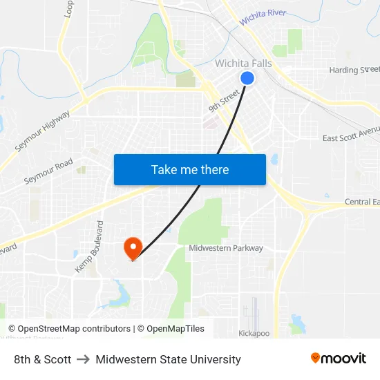8th & Scott to Midwestern State University map