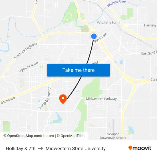 Holliday & 7th to Midwestern State University map