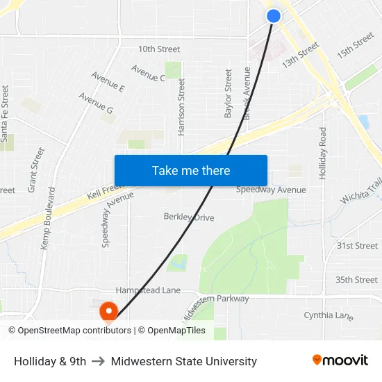 Holliday & 9th to Midwestern State University map