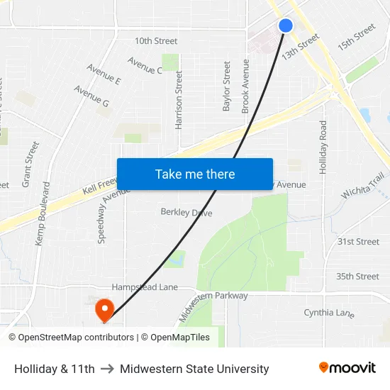 Holliday & 11th to Midwestern State University map