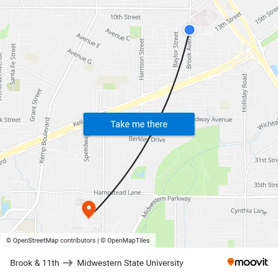 Brook & 11th to Midwestern State University map