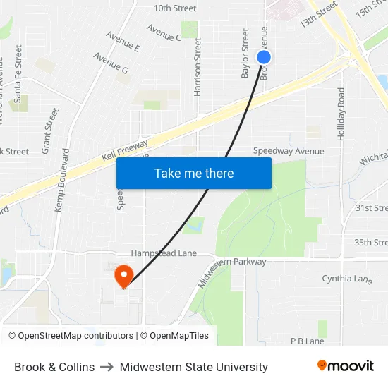 Brook & Collins to Midwestern State University map