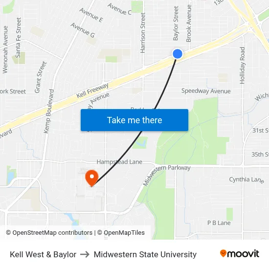 Kell West & Baylor to Midwestern State University map