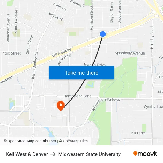 Kell West & Denver to Midwestern State University map