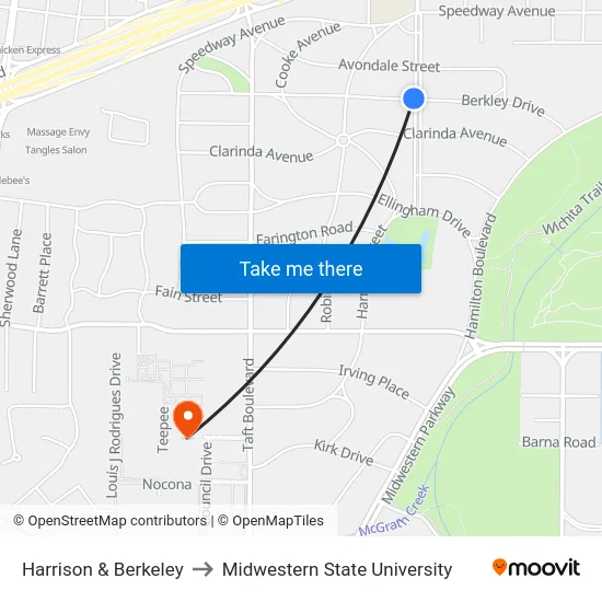 Harrison & Berkeley to Midwestern State University map