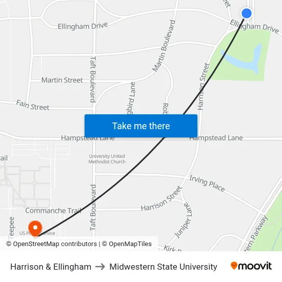 Harrison & Ellingham to Midwestern State University map