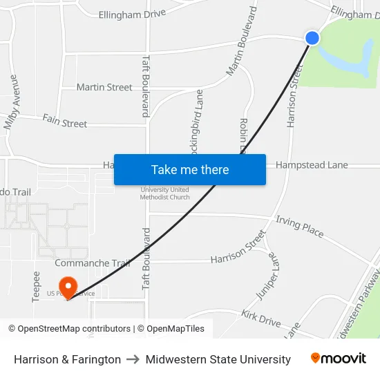Harrison & Farington to Midwestern State University map