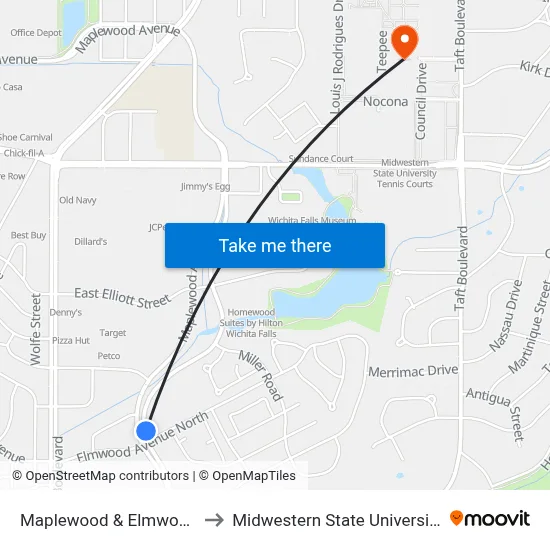 Maplewood & Elmwood to Midwestern State University map