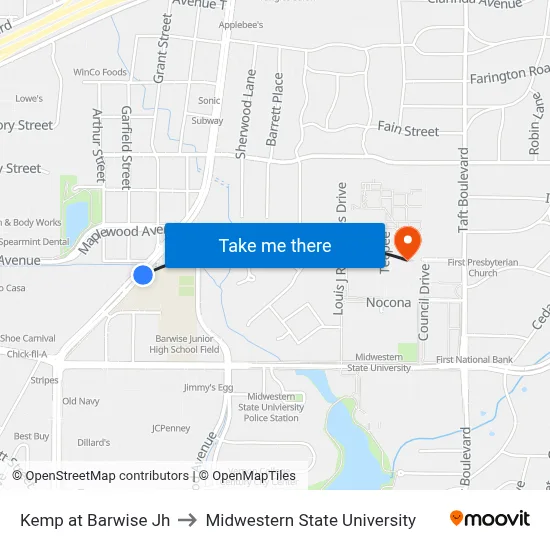 Kemp at Barwise Jh to Midwestern State University map