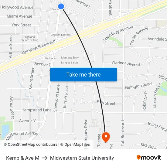 Kemp & Ave M to Midwestern State University map