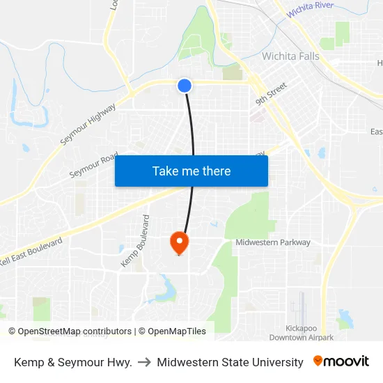 Kemp & Seymour Hwy. to Midwestern State University map