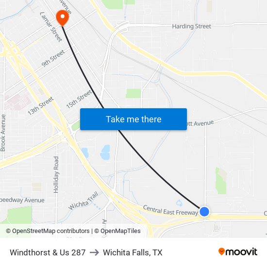 Windthorst & Us 287 to Wichita Falls, TX map