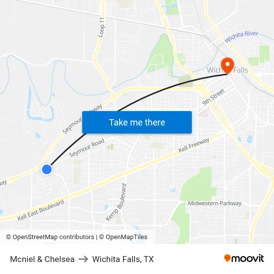 Mcniel & Chelsea to Wichita Falls, TX map