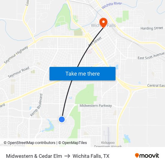 Midwestern & Cedar Elm to Wichita Falls, TX map