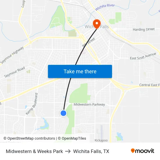 Midwestern & Weeks Park to Wichita Falls, TX map