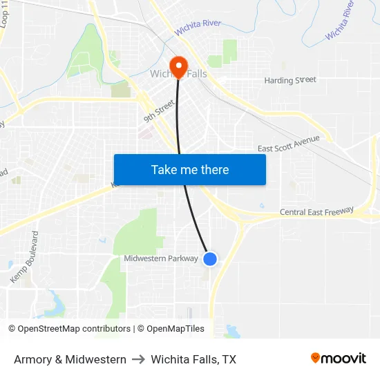 Armory & Midwestern to Wichita Falls, TX map